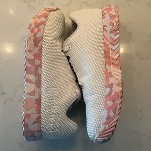 NOBULL White Knit Trainers with Pink Camouflage Sole